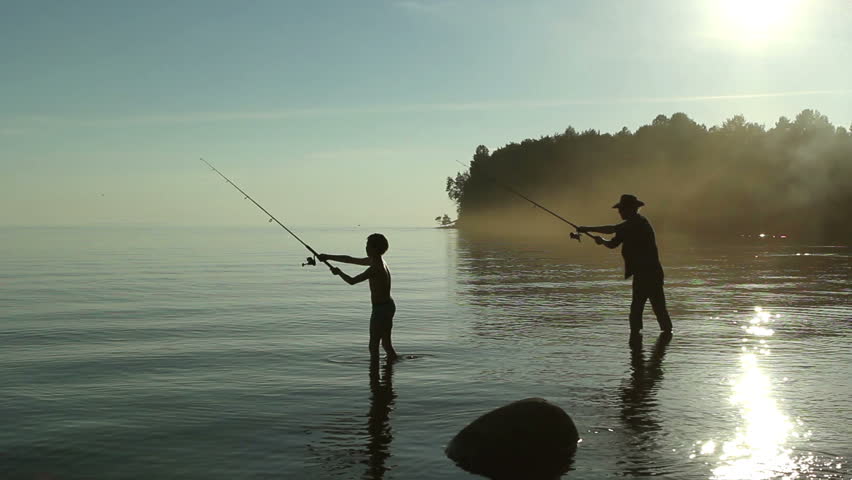 Father and Son Fishing On Stock Footage Video (100% 