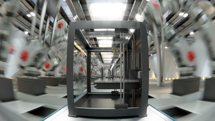 Robotic Arm Assembling 3d Printer On Conveyor Belt