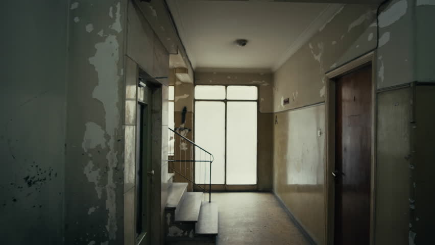 Apartment Building Entrance floor entrance of an old ghetto apartment building.tracking shot Apartment Building Entrance floor entrance of an old ghetto apartment building.tracking shot