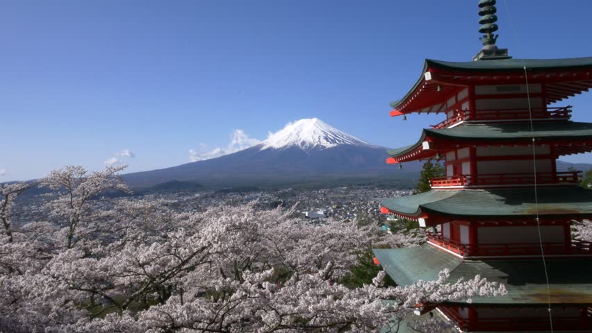 Mt.Fuji (Fujiyama) Seen From Chureito Pagoda At Arakura Sengen Shrine ...