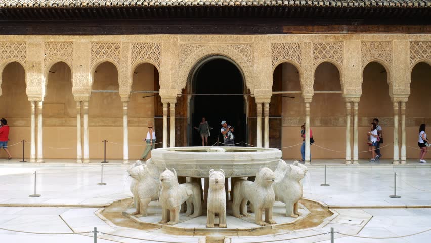 spain june 2016 marble lions fountain of the lion in alhambra palace