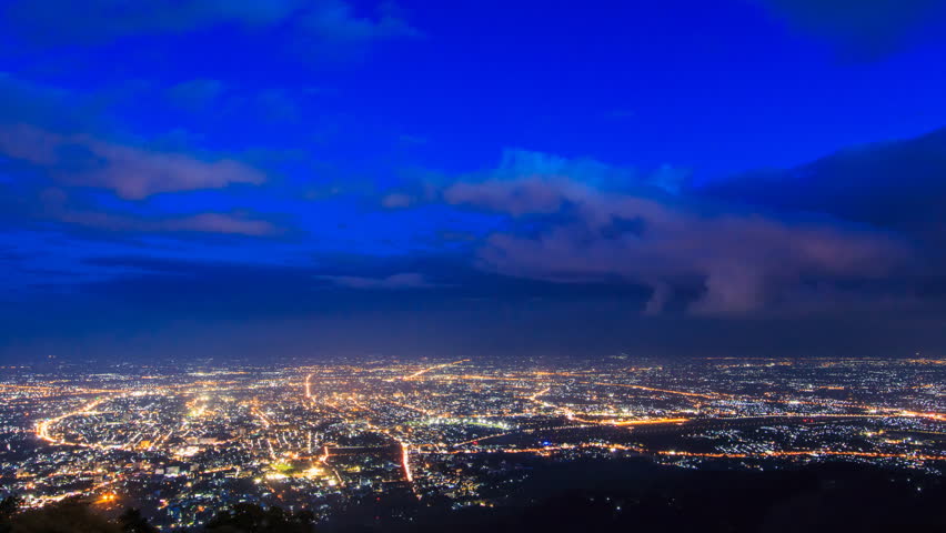 Time Lapse Day To Night Cityscape Of Chiang Mai, Thailand Stock Footage ...