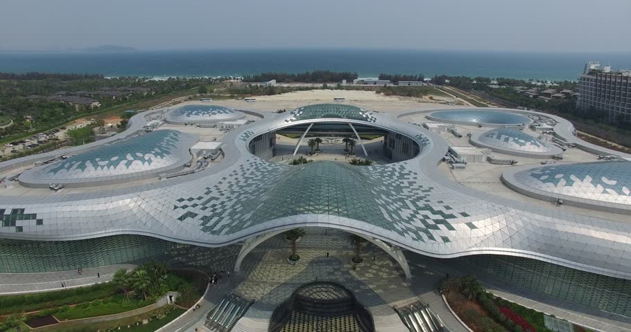 Modern Futuristic Buildings Of A Shopping Mall In Sanya In China, 4K