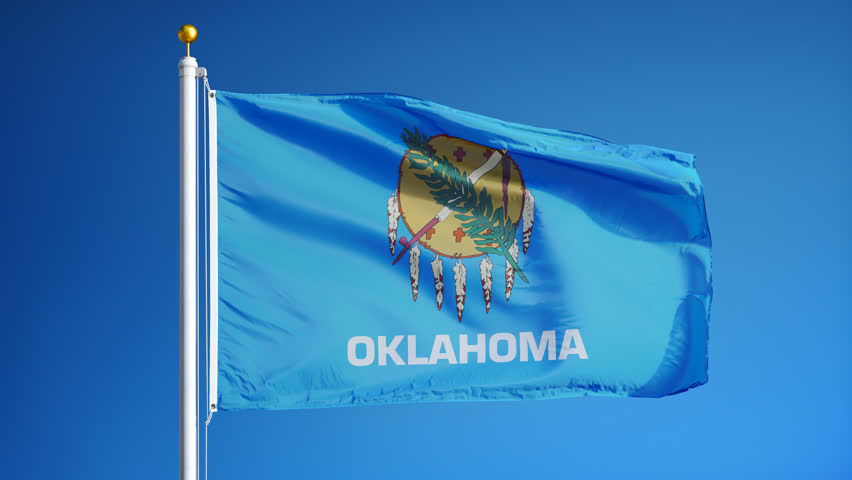 US State Flag Of Oklahoma Gently Waving In The Wind. Seamless Loop With ...