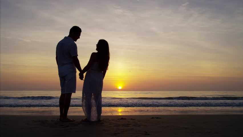 Couple Silhouette At The Beach. Sunset Light. Stock Footage Video ...