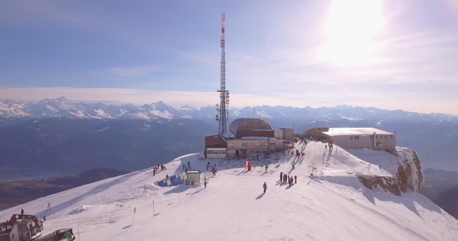 Flying High Over Cabins Arrival Of Anzere Ski Resort Switzerland