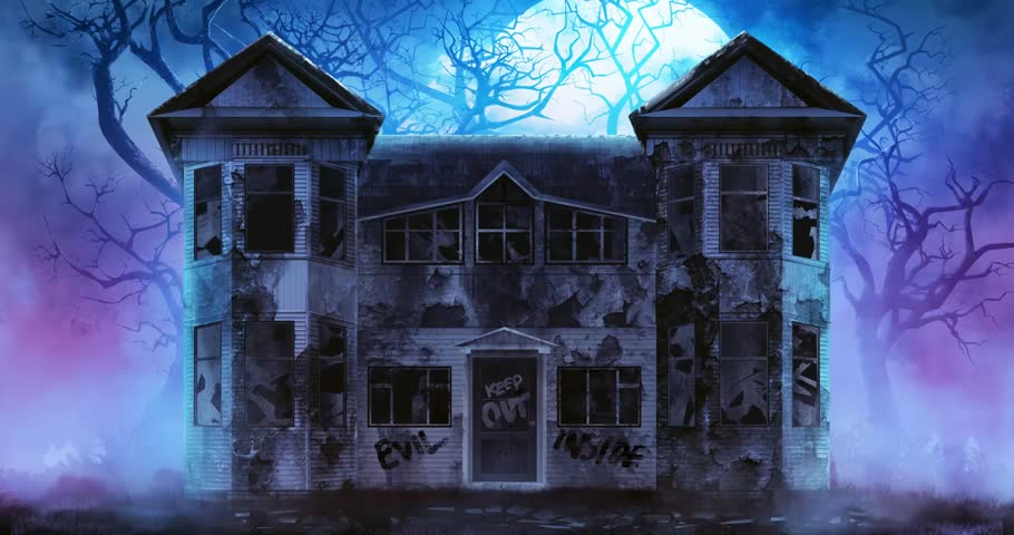 A Spooky Background Of A Haunted House With A Full Moon In The ...