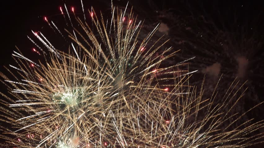 Bright Flashing Firework Stick Burn With Sparkles Fly Around, Snow Lie ...