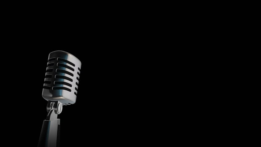 Vintage Microphone Loop Rotate On Black Background Stock Footage Video