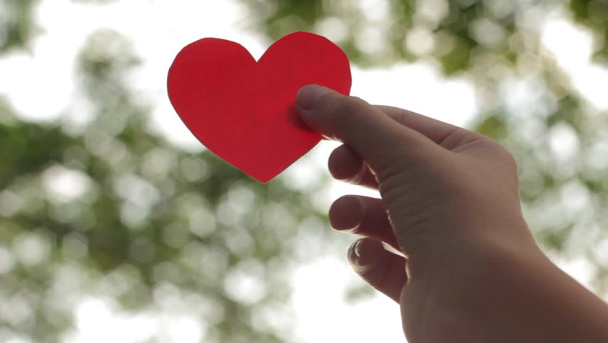 hd00:13Young girl hand holding red paper heart against nature ...