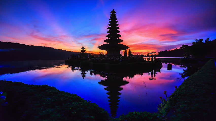 Pura Ulun Danu Bratan Temple Bali  Indonesia 4K  Stock 