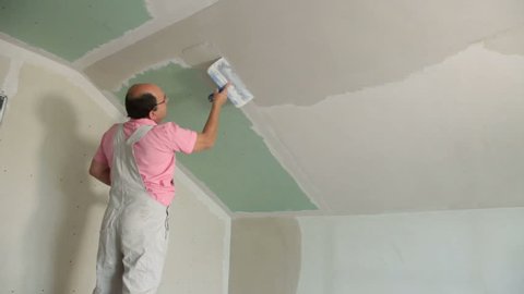 Plastering Ceiling Stock Footage Video 100 Royalty Free 2425487