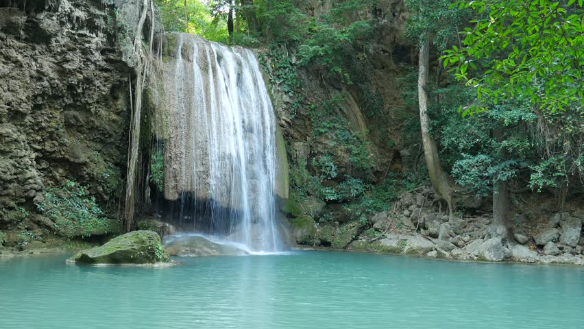 Paradise Jungle Forest With Beautiful Waterfall In Green Lush Of Erawan ...