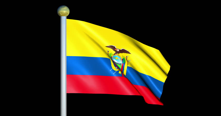 Ecuador National Flag Waving On Flagpole On Black Background Stock ...