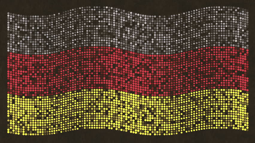 Flag Of German Waving On Dark Background. Led Bulb Particles Glow With