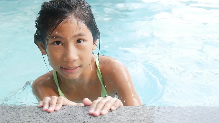 Pre Teen Girl Going Underwater In The Pool Stock Footage