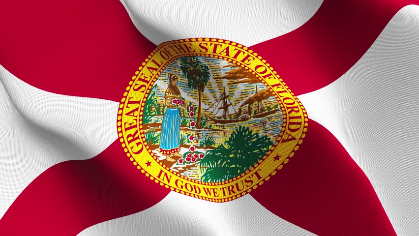 Waving Flag Of The Us State Of Florida With A Red Saltire And Official Seal Stock Footage Video 2242