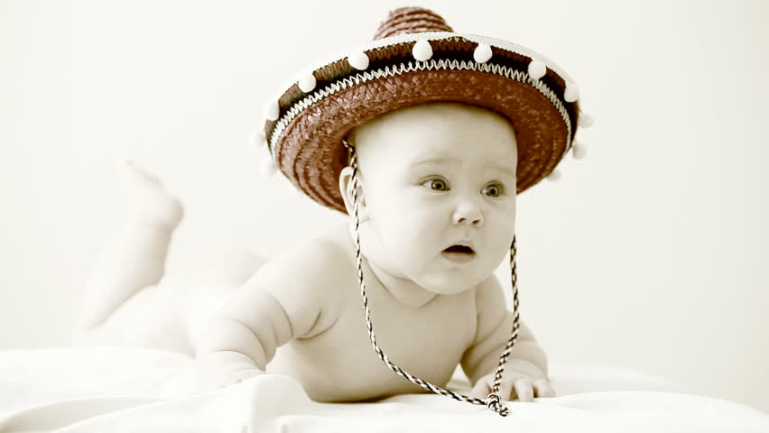 Baby In Sombrero Hat With Maracas On The Light Background Stock Footage ...