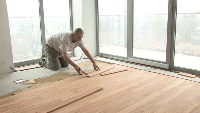 Parquet Floor Fitter At Work Stock Footage Video 100 Royalty