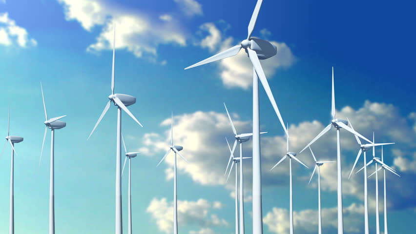 Wind Energy, 3d Animation On Time-lapse Sky Background Stock Footage ...