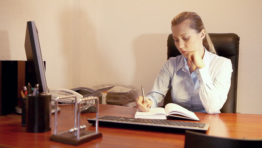 Businesswoman Using Computer At Desk. Shot On Canon 5d Mk2 With A ...