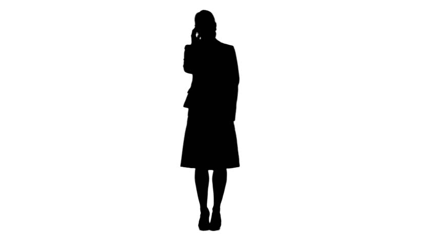 A Silhouette Of A Woman Talking On Her Mobile Phone Against A White ...