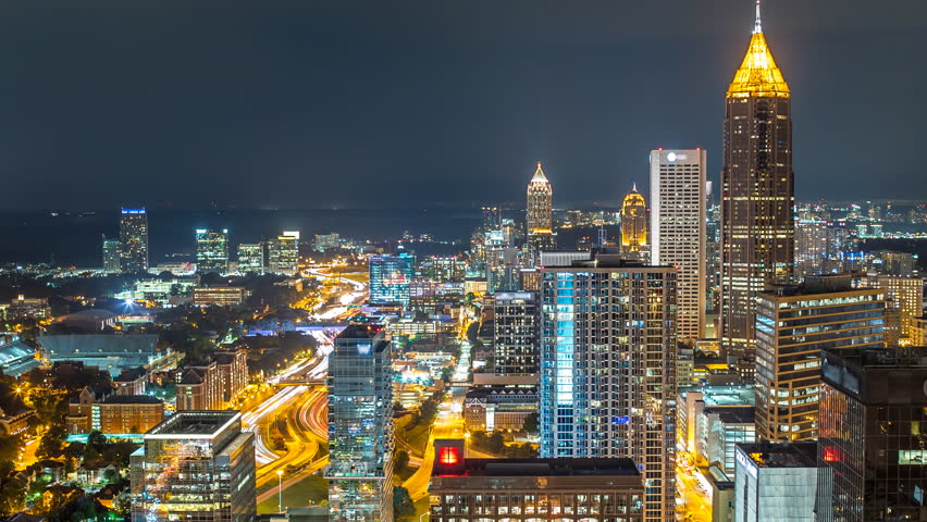  Atlanta  City Skyline Time Lapse At Night 4k 1080p  Logos 