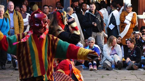 Bumthang, Bhutan - March, 2016: Tamshing Phala Chhoupa festival, Tamshing Monastery, nr Jakar