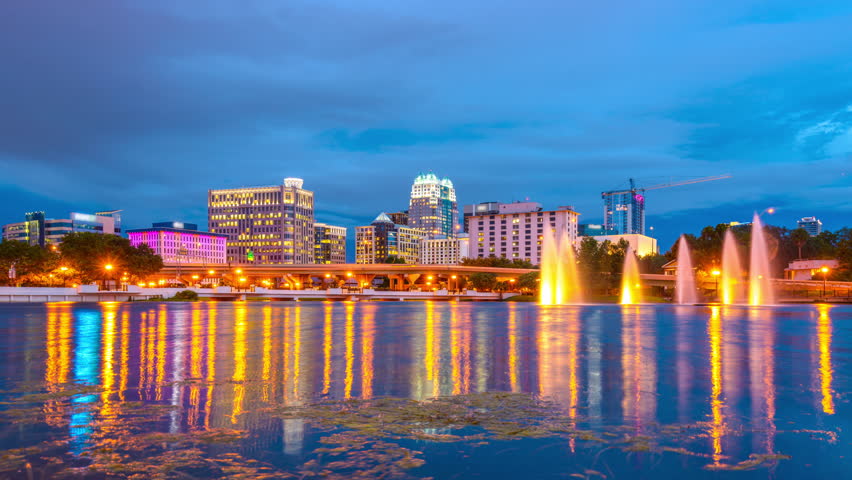 Orlando, Florida, USA Downtown Skyline Footage At Twilight. Stock ...