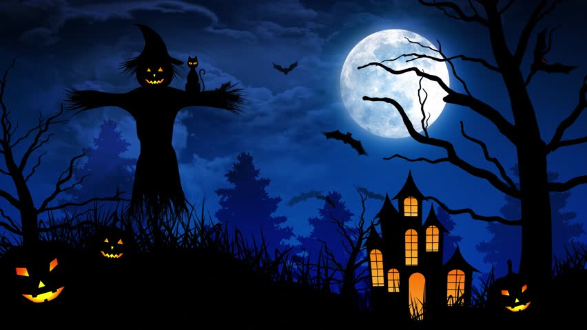 halloween background animation with the concept of spooky pumpkins moon and bats and scarecrow and - Halloween Background Video halloween background animation with the concept of spooky pumpkins moon and bats and scarecrow and - Halloween Background Video