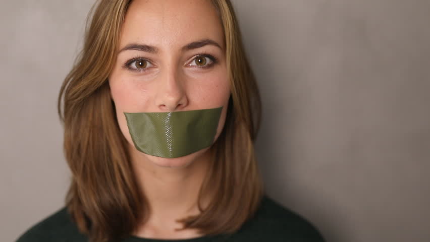 Secrecy Girl With Tape Over Mouth, Portrait Stock Footage Video ...