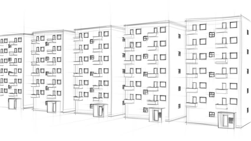 Animated Drawing Of Tenement Houses On White Background (FULL HD) Stock ...