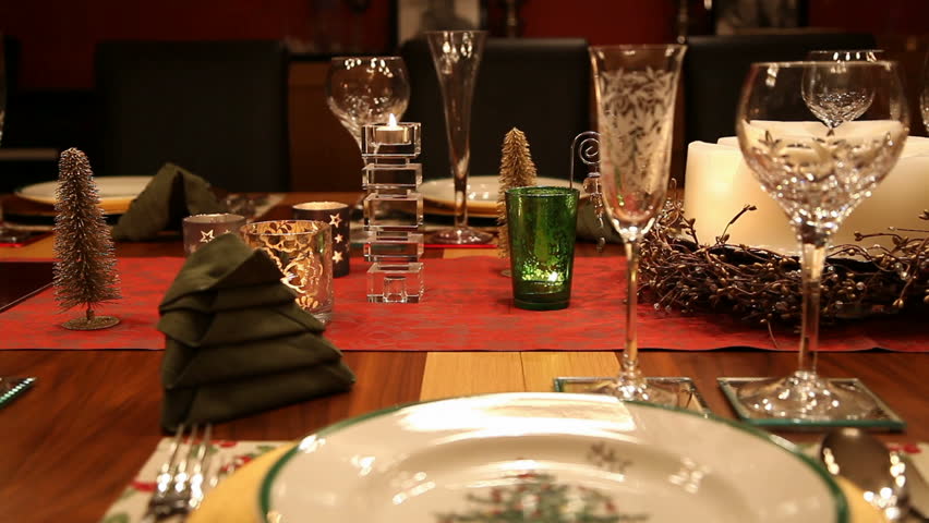 Christmas Table Mid Shot Static - Mid Shot Of A Dining Table In London, England Dressed For A