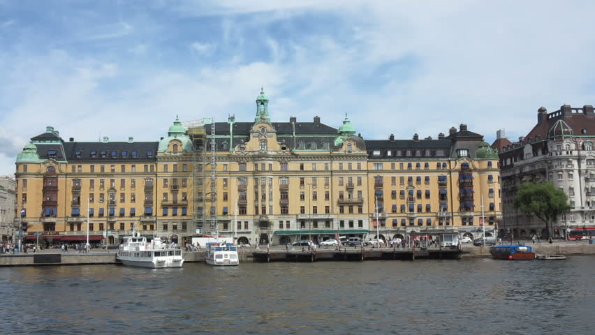 Cruise Sightseeing Boats Downtown Stockholm Sweden Stock Footage Stockholm Sweden July 2017 The Grand Hotel On Waterfront Hd Stock Video