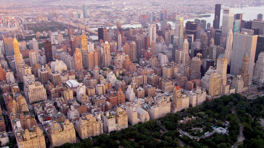 Aerial View Of Upper East Side Manhattan, Queens, East River, Central ...