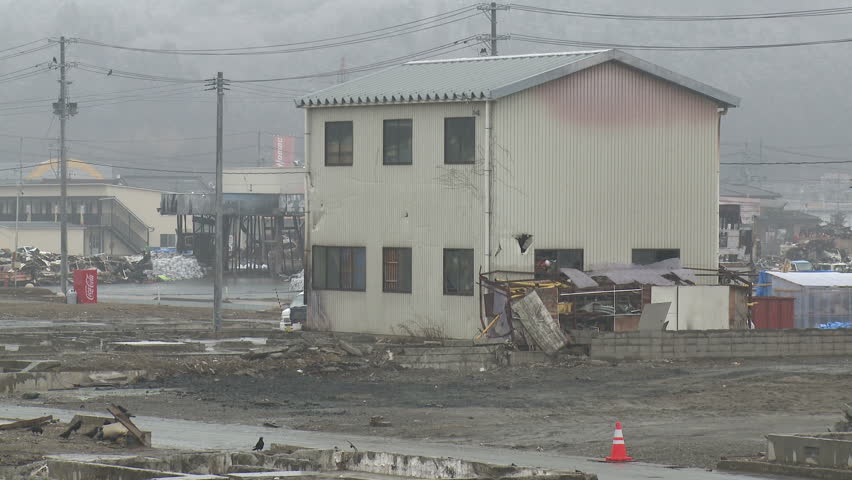 Japan Tsunami 1 Year On Kesennuma City Wasteland Shot In