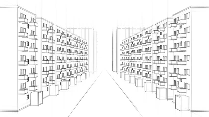 Apartment Building Drawing animated line drawing of a residential street with many apartment Apartment Building Drawing animated line drawing of a residential street with many apartment