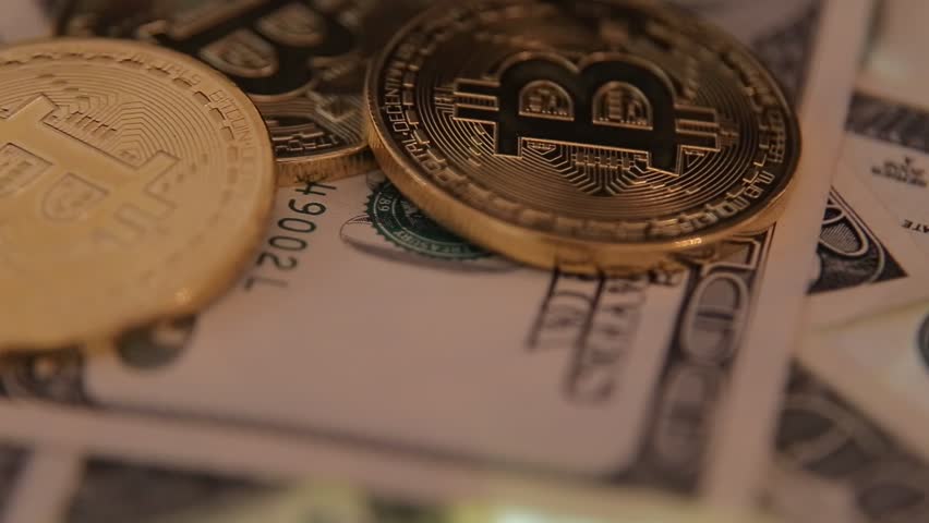 Golden Bitcoins And Dollars Macro Stock Footage Video 100 Golden Bitcoins And Dollars Macro Shot