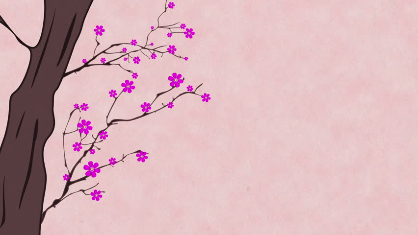 Animated Scene Of A Cherry Blossom Tree Over Some Water. The Clip Can