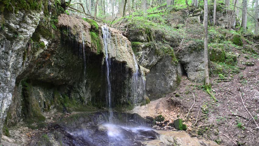 Small Waterfall Inside Green Forest Stock Footage Video (100% Royalty ...