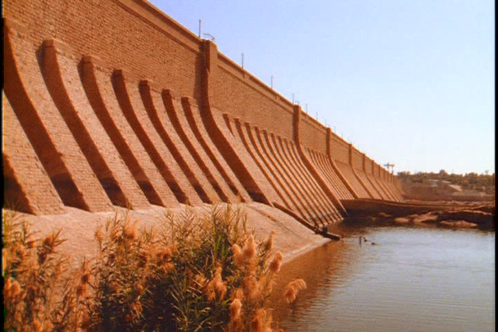 WS Around High Aswan Dam In Aswan, Egypt; WS Truck Drives Across Top Of ...