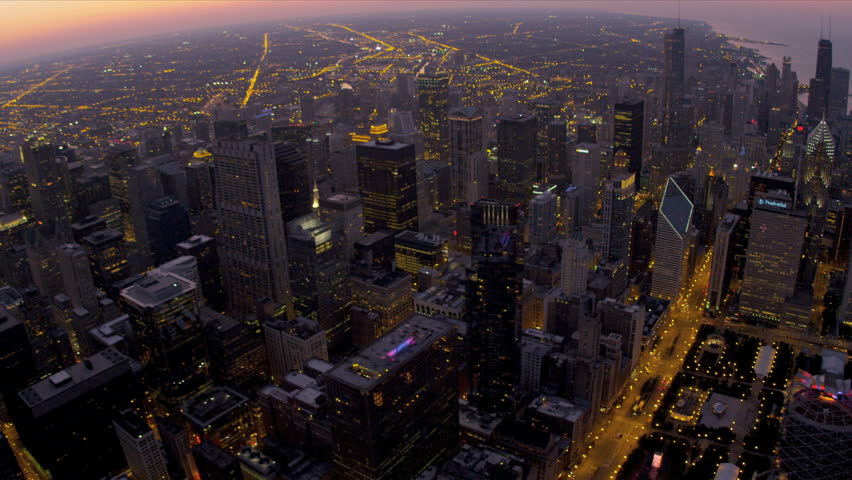 Aerial Overhead Illuminated Night View Sears Tower, Avenues Of Light ...