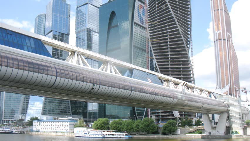 Modern Architecture Videos moscow - jun 16: ( timelapse, wide view) modern bridge over water Modern Architecture Videos moscow - jun 16: ( timelapse, wide view) modern bridge over water
