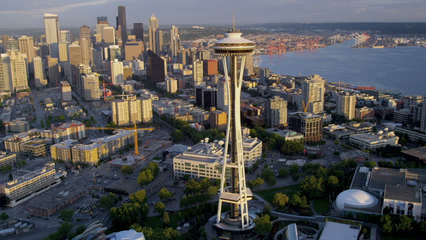 Seattle - July 2013: Aerial View At Sunset Downtown ...