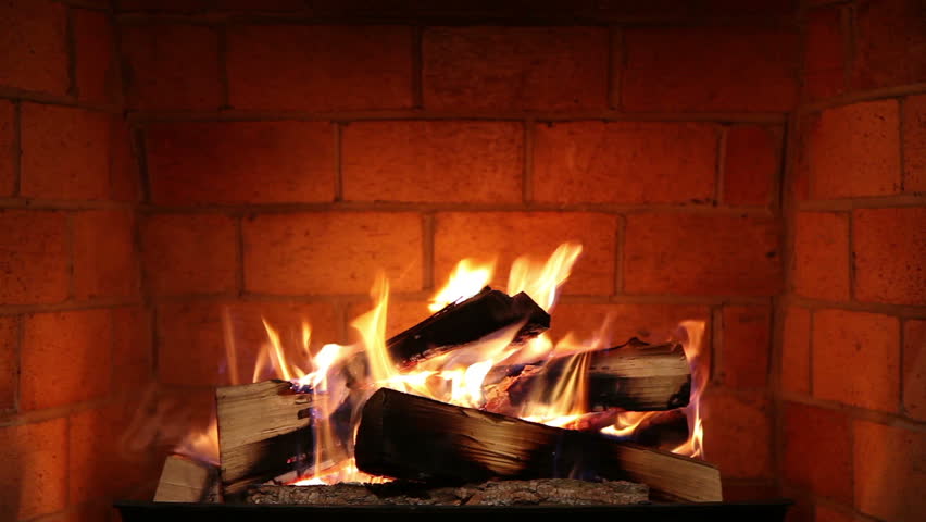 Hd00 55a Real Wood Fire Burning In A Clean Brick Fireplace