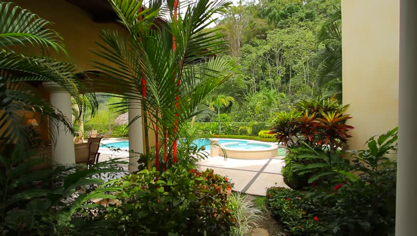 Pool Exterior Design Tropical Residential Stock Footage Video