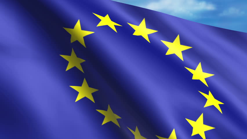 Close Up Footage Of Blue Flag Of European Union With Yellow Stars 