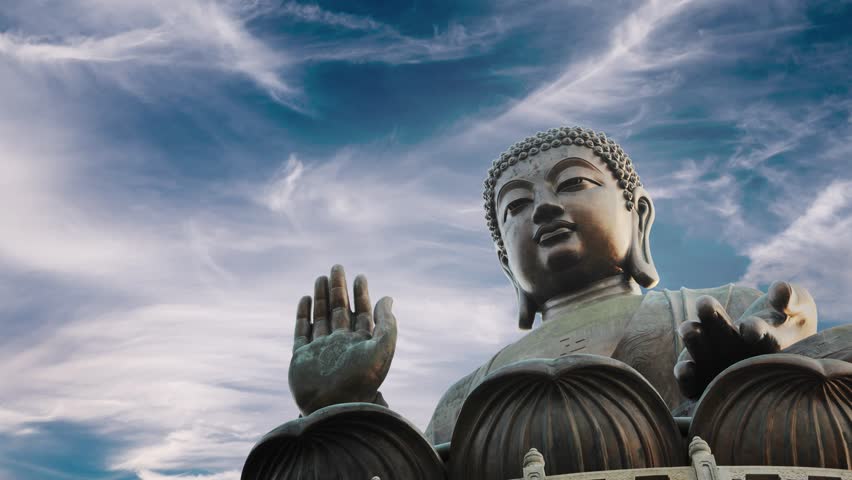 Tian Tan Buddha Statue In Hong Kong. Sunset Sky Background With ...