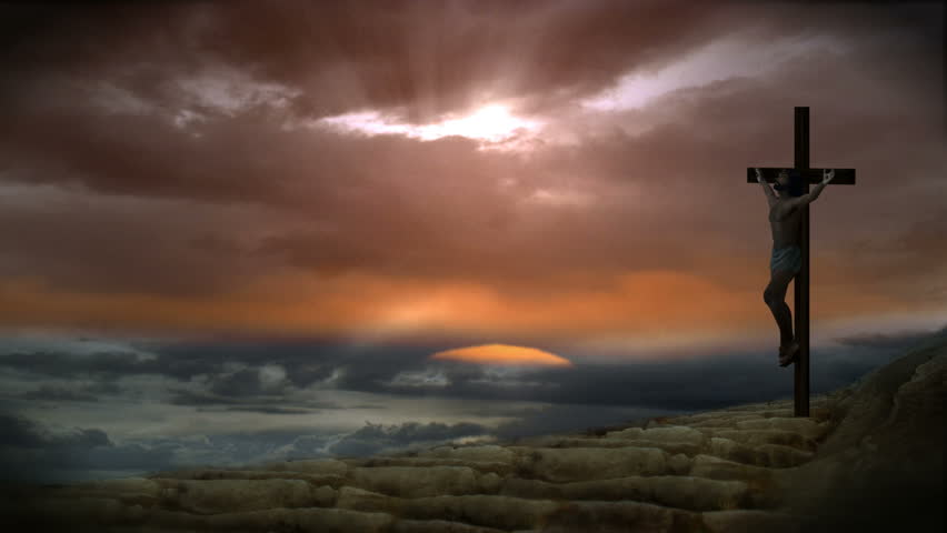 Dark Clouds Gather Above Jesus On A Cross A Thunder Storm With ...