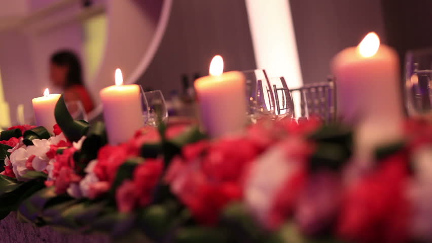 Candlelight Wedding Dinner Table Setting Stock Footage Video